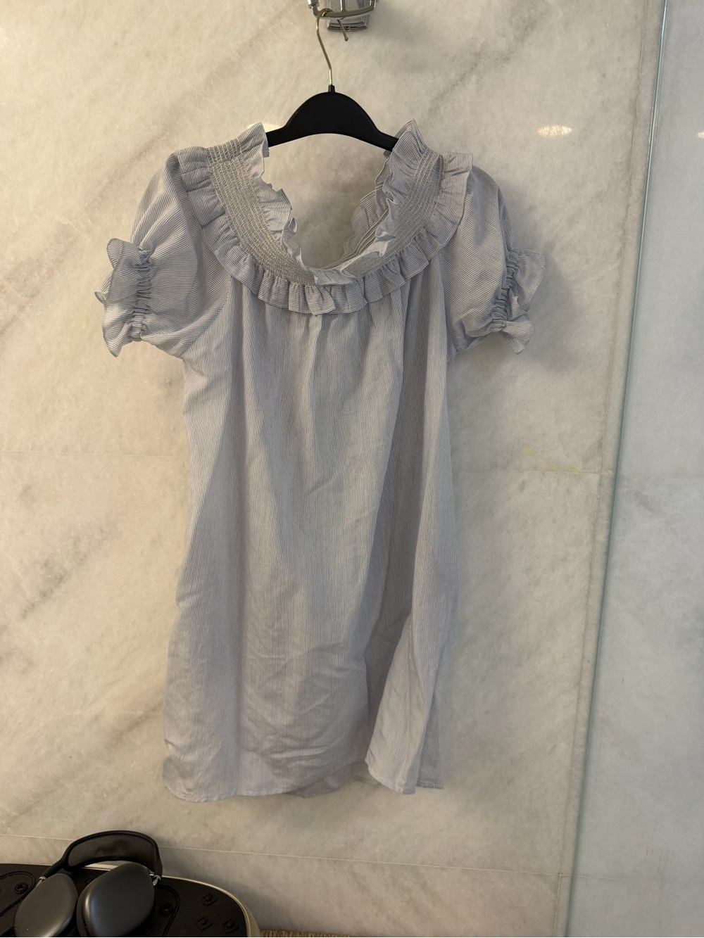 Michelle Farmer Light Blue Ruffle Collar Casual Dress